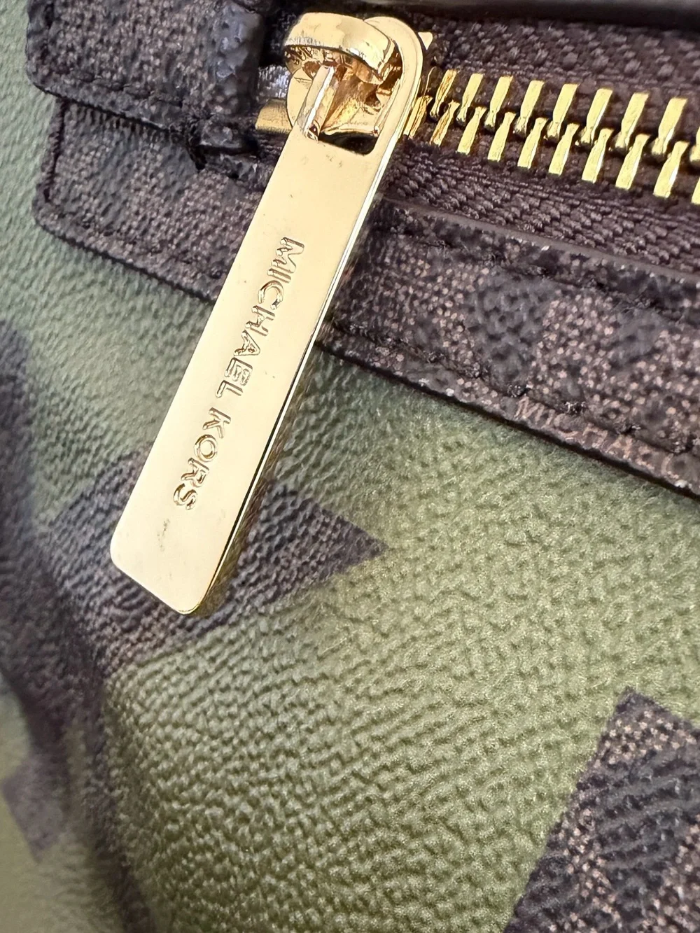 Michael Kors Kenly Large Graphic Logo Tote Army Green Brown Crossbody